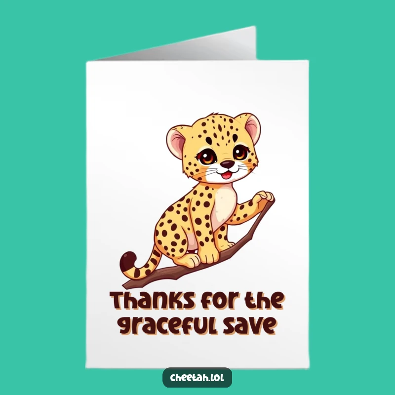Free Printable Thank You Card: Balancing Cheetah Cub Downloadable Gift