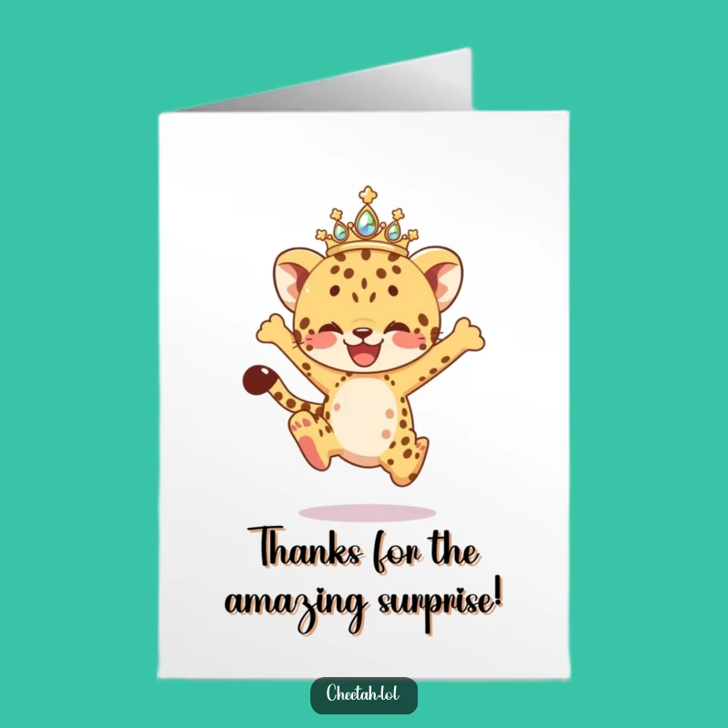 Free Printable Thank You Card: Happy Cheetah Leap - Funny Downloadable Gift