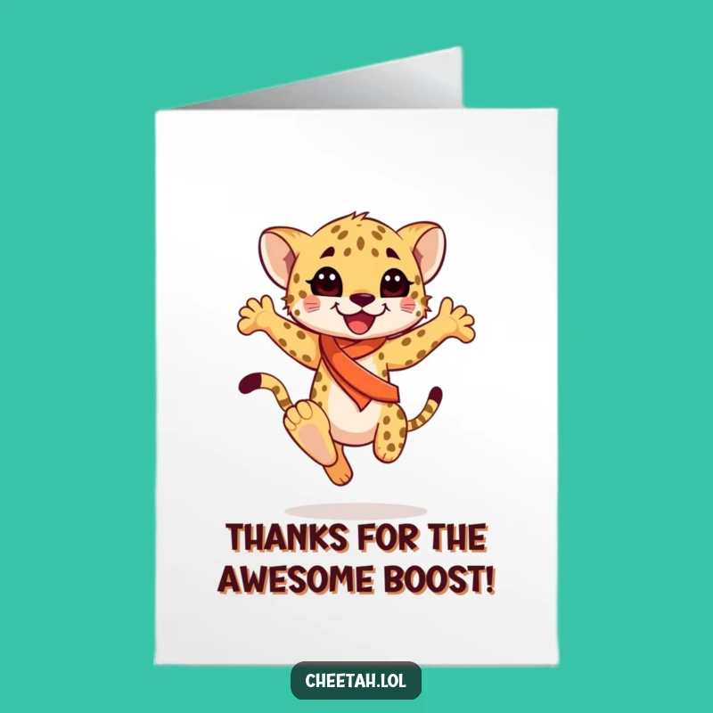 Free Printable Thank You Card: Leaping Cheetah Cub Sash - Funny Downloadable Gift