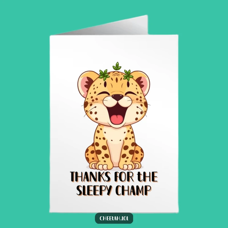 Free Printable Thank You Card: Yawning Cheetah Cub Wreath Downloadable Gift