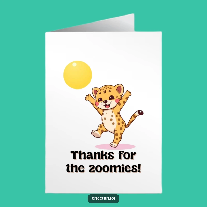 Free Printable Thank You Card: Cheetah Cub Cartwheel - Speedy Gratitude Download
