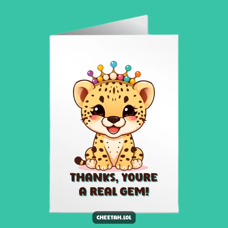 Free Printable Thank You Card: Giggling Cheetah Beaded Crown - Funny Downloadable Gift