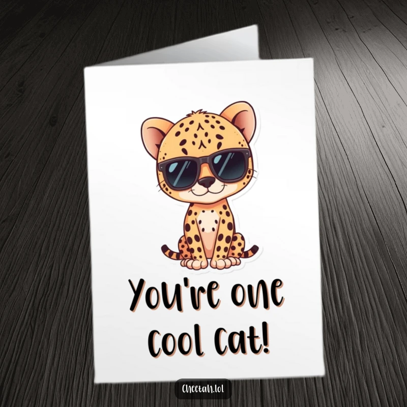 Funny Free Printable Thank You Card: A kawaii cheetah with sunglasses striking a confident pose, expressing cool gratitude.