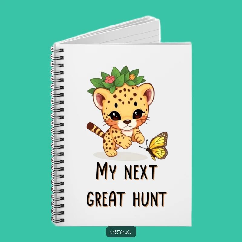 Funny Cheetah Cub Leaf Crown Notebook - Playful Journal Gift Idea