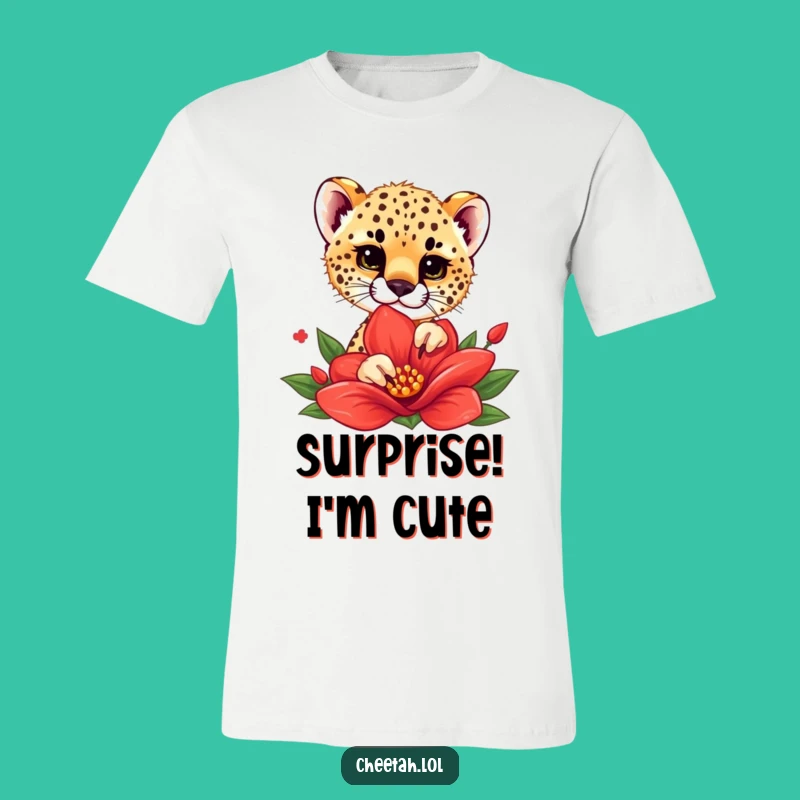 Funny Cheetah Cub Flower Peek T-Shirt - Playful Design, Great Gift