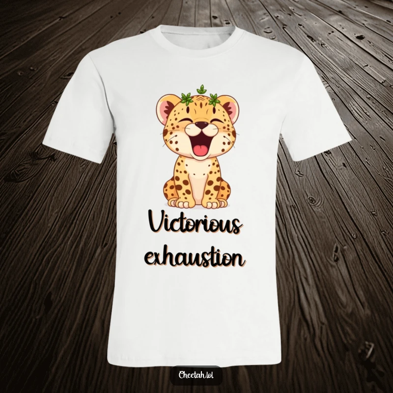 Funny Cheetah Cub T-Shirt: A small, crowned cheetah cub is captured mid-yawn, looking like a sleepy, victorious conqueror.