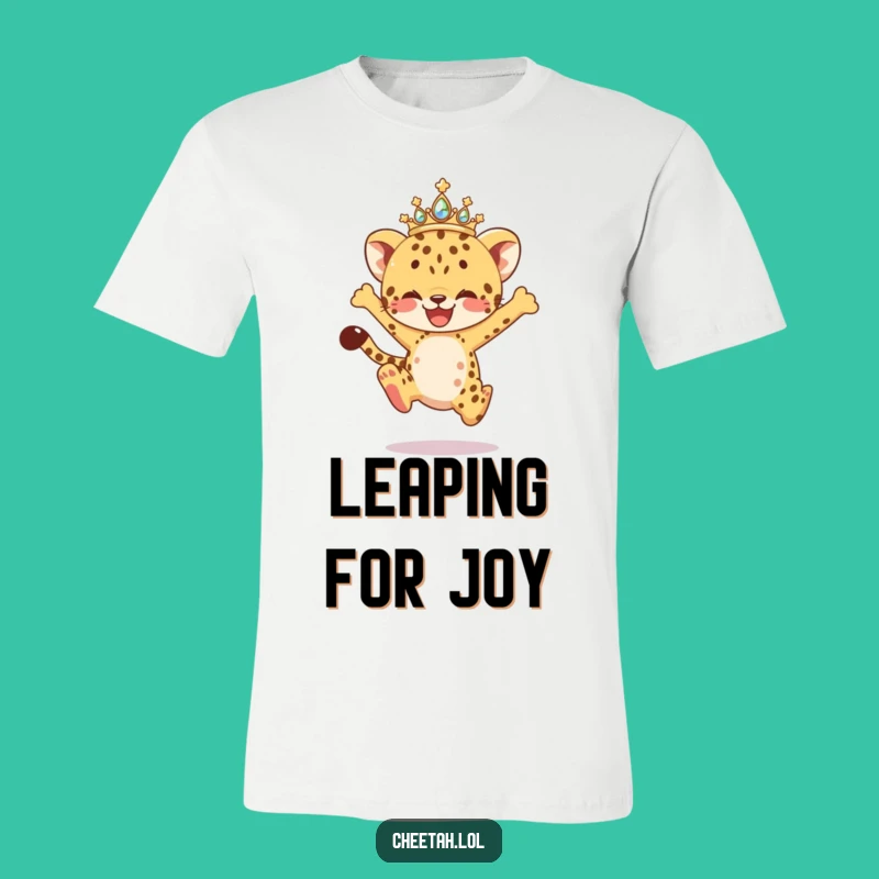 Funny Joyful Leap Cheetah Cub T-Shirt: Sparkling Tiara Tee, Fun Gift