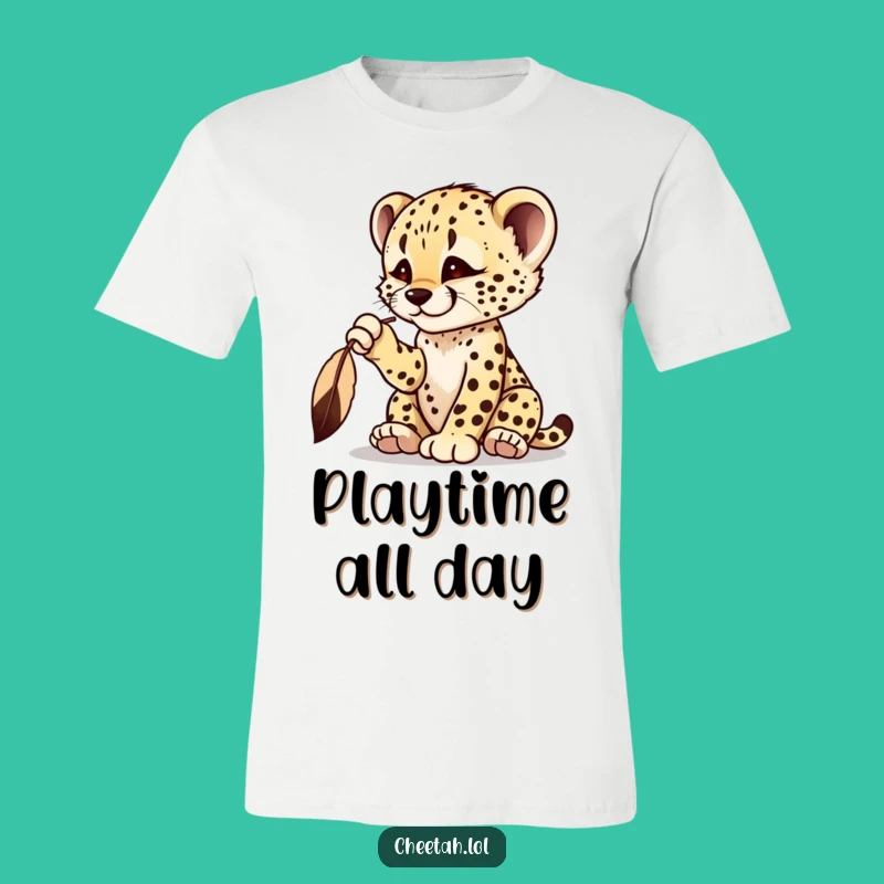 Funny Cheetah Cub Feather T-Shirt - Playful Pursuit Tee