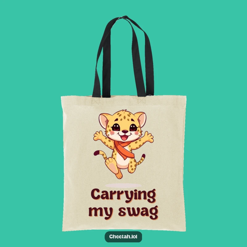 Funny Cheetah Cub Sash Tote Bag: Joyful Dancer Carrier, Perfect Funny Gift