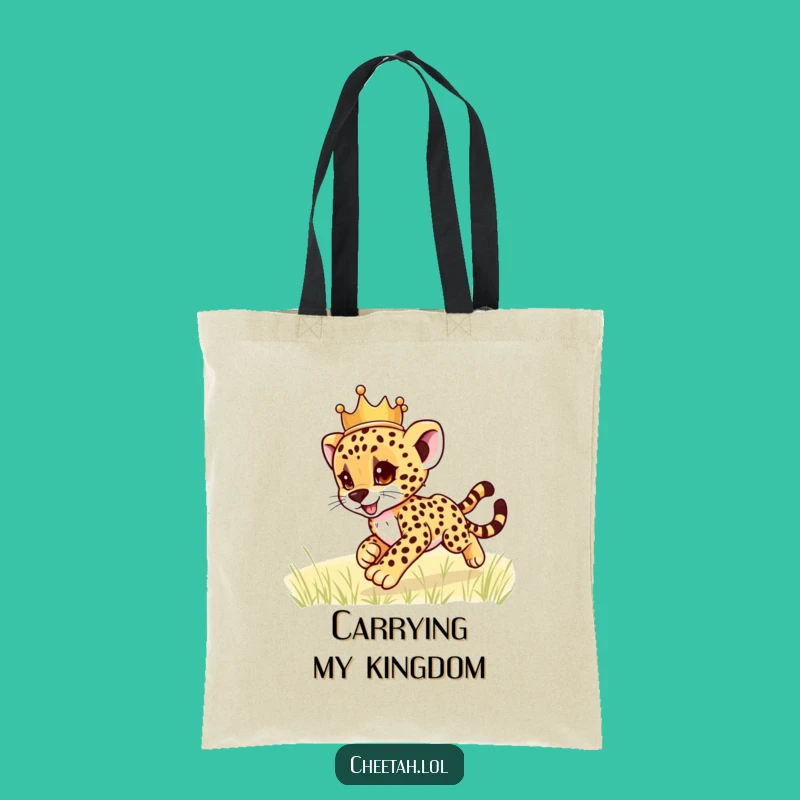 Funny Cheetah Cub Crown Tote Bag: Playful Royal Carrier, Perfect Funny Gift
